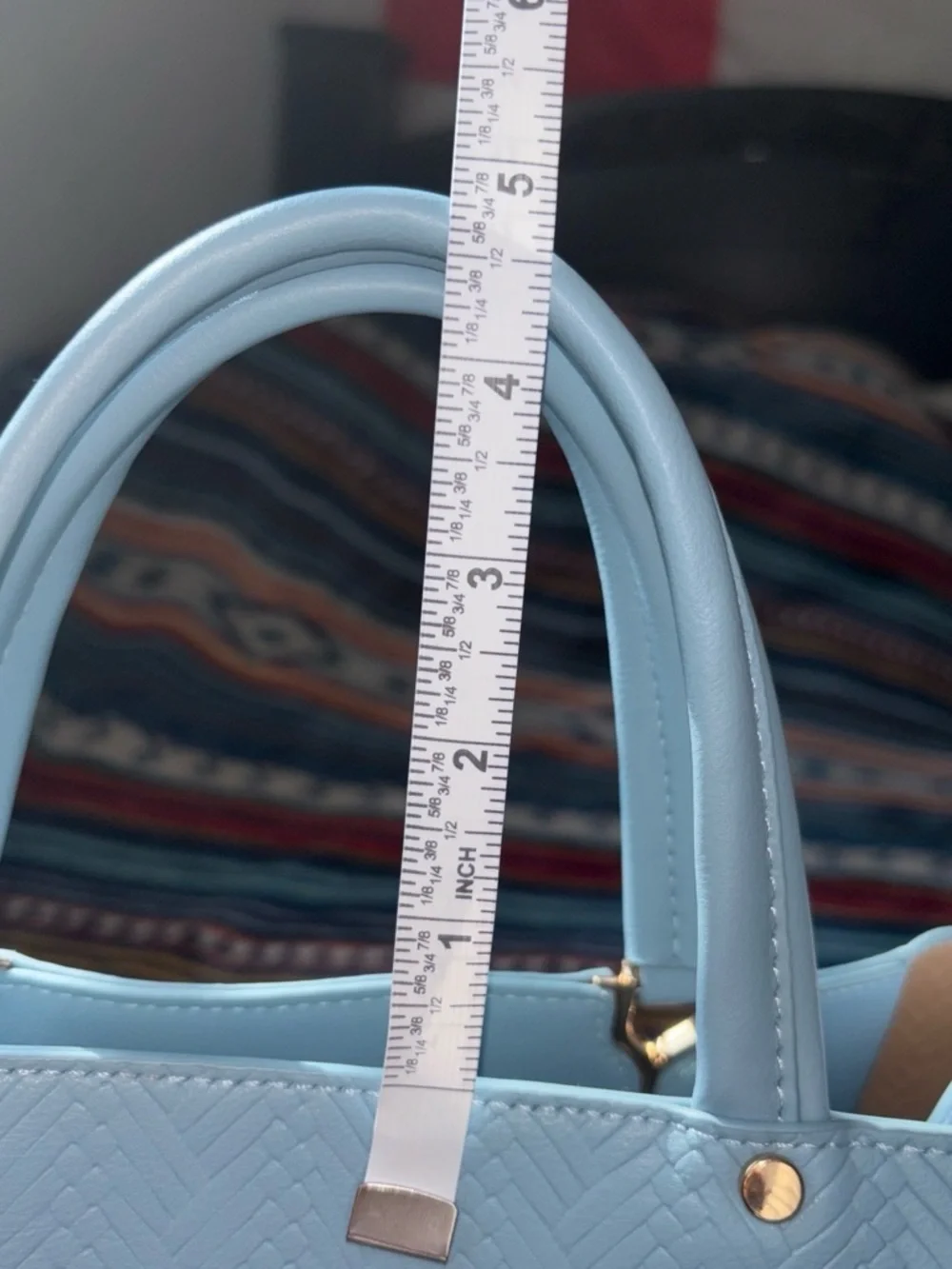 Elegant Light Blue Woven-Texture Satchel with Removable Strap